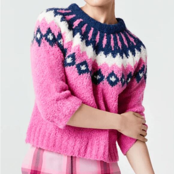Smythe Pink Sweater Fair Aisle Preppy Alpaca XS Retails: $425 - Picture 6 of 9